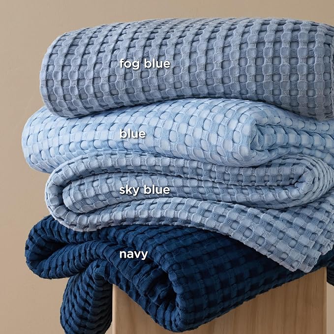 Bedsure Cooling Cotton Waffle King Size Blanket - Lightweight Breathable Blanket of Rayon Derived from Bamboo for Hot Sleepers, Luxury Throws for Bed, Couch and Sofa, Sky Blue, 104x90 Inches