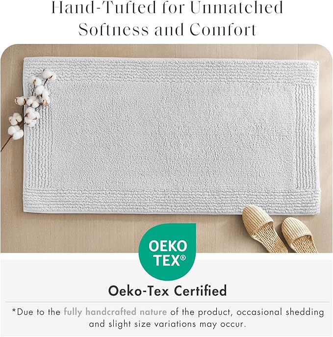 Madison Park Splendor Reversible 100% Cotton Tufted Bathroom Rug-3000 GSM Hotel Quality Luxurious Plush Medium Pile Bath Mat Absorbent, Quick Dry, Shower Room Décor, 17x24 Grey
