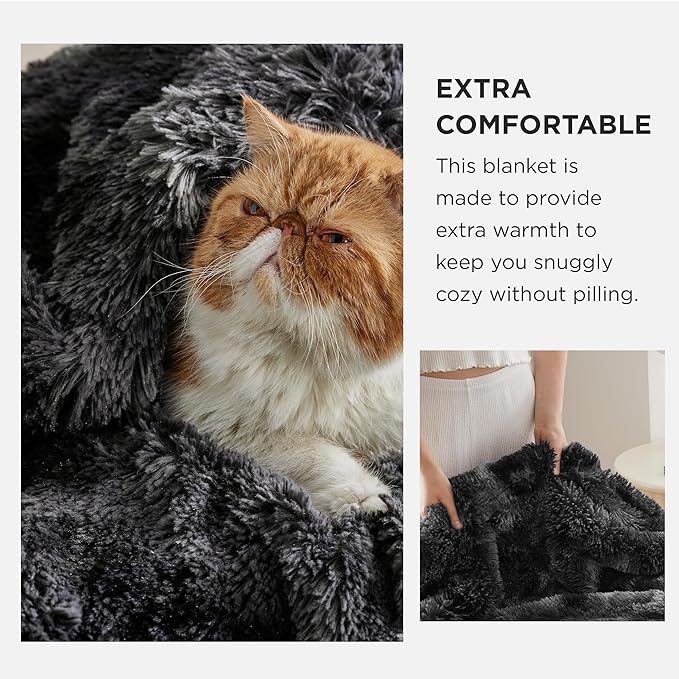 Bedsure GentleSoft Fluffy Tie Dye Black King Size Blanket for Bed, Thick Soft Sherpa Faux Fur Fleece Bedding Fuzzy Plush Winter Warm Heavy Large King Blanket, Cozy Black Gifts for Men Women, 108x90