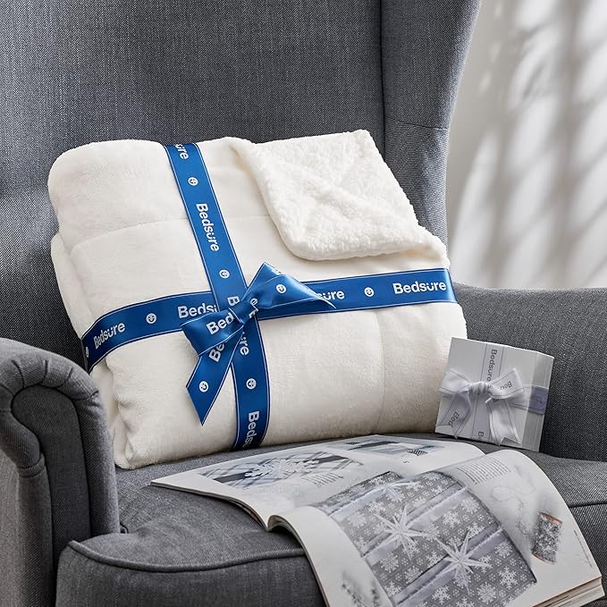 Bedsure GentleSoft Sherpa Fleece Blankets King Size for Bed - Thick and Warm Throw for Women and Men, Soft Fuzzy Plush King Blanket for Winter, White, 108x90 Inches