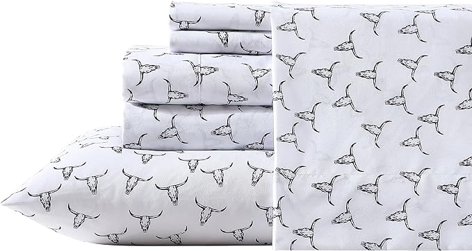 Wrangler - King Bed Sheets, Ultra-Soft & Lightweight Bedding with Matching Pillowcases, Lightweight Bed Set for All Season Comfort, Oeko-Tex Certified (Steer Skulls Black)