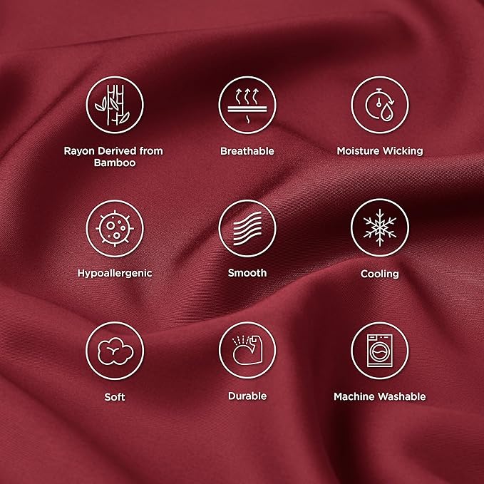 Bedsure King Size Pillow Cases Set of 2, Cooling Pillow Cases King, Rayon Derived from Bamboo Red Pillowcases, Breathable & Silky Soft Cool Bedding Pillow Covers with Envelope Closure, 20x36 Inches