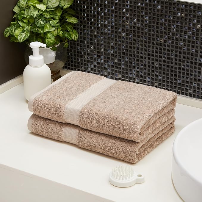 Amazon Basics Fade-Resistant 100% Cotton Bath Towel, 2 Pack, 30"x54", Taupe