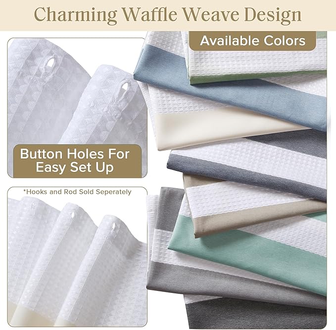 Madison Park Shower Curtain Spa Waffle Weave Wide Shower Curtain for Bathroom 3M Scotchgard Moisture Management, Spa Quality Modern Shower Curtains for Bathroom, Extra Width: 108"x72" Cream