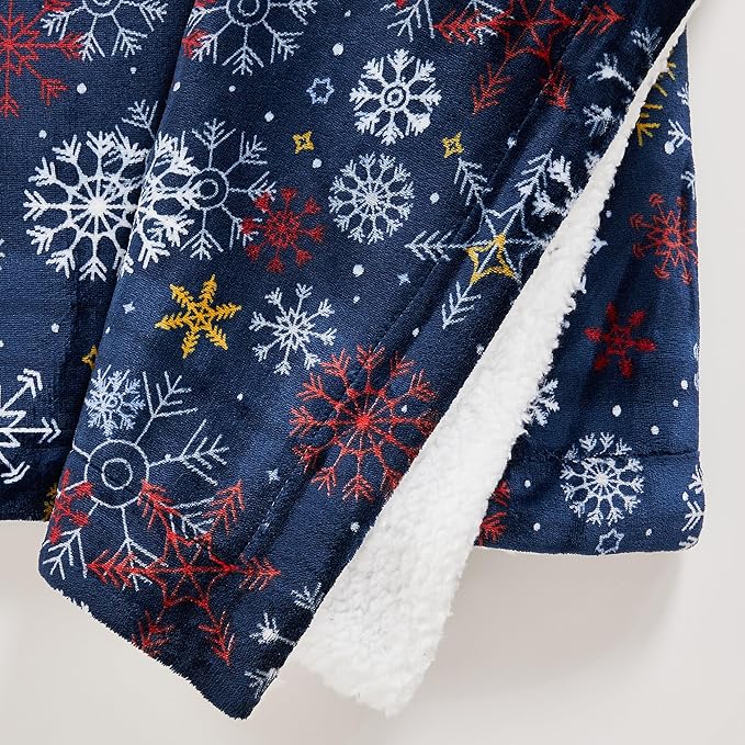 Fleece/Sherpa Christmas Throw - Super Soft Holiday Printed Blanket for Couch, Chair, or Bed - Cozy, Luxurious Plush - 50" x 60", New Snowflake