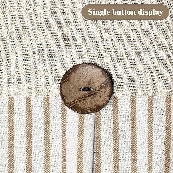 Farmhouse Shower Curtain Linen Beige Button Woven Fabric Country Rustic Western, Pleated Beige Stripe 60" W x 72" L