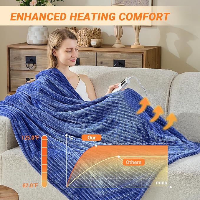 Heated Blanket Electric King, Soft Flannel Heating Blanket with 8 Hours Auto Off 10 Fast Heating Levels Machine Washable Sherpa Heated Blanket with Overheating Protection