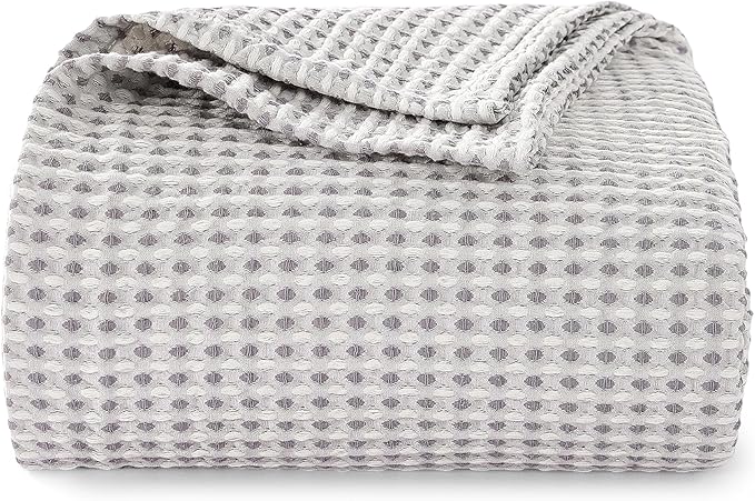 EGOHOME 100% Cotton Waffle Blanket Twin Size for Bed-Breathable and Lightweight,Soft Dual-Tone Textured Jacquard Waffle Weave Blankets for All Season,Sleet Grey,60 x 80 Inches