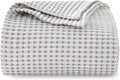 EGOHOME 100% Cotton Waffle Blanket Twin Size for Bed-Breathable and Lightweight,Soft Dual-Tone Textured Jacquard Waffle Weave Blankets for All Season,Sleet Grey,60 x 80 Inches