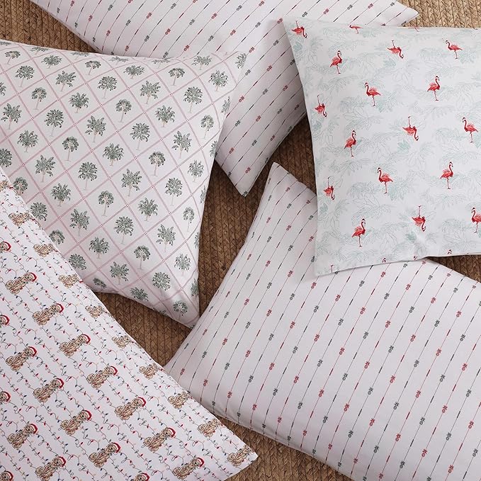 Tommy Bahama - King Size Sheet Set, Crisp & Cool Cotton Percale Bedding with a Smooth Lightweight Feel, 4 Piece Holiday Bed Sheets with Matching Pillowcases (Wrapped Up Red)