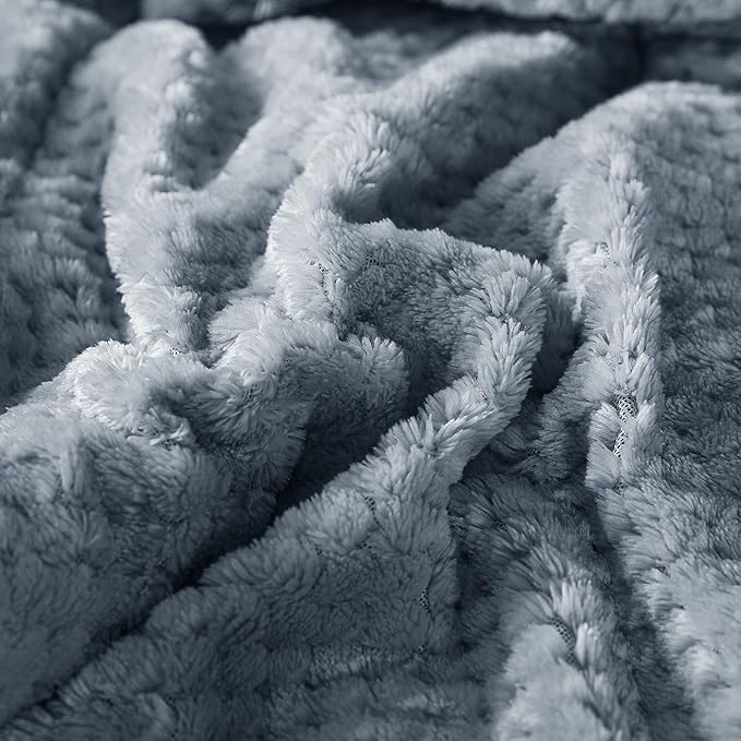 KASENTEX Super Ultra Soft Luxury Plush Sherpa Comforter, Cozy Reversible Faux Fur Machine Washable Bedding, Grey Blue, Twin/Twin XL Size