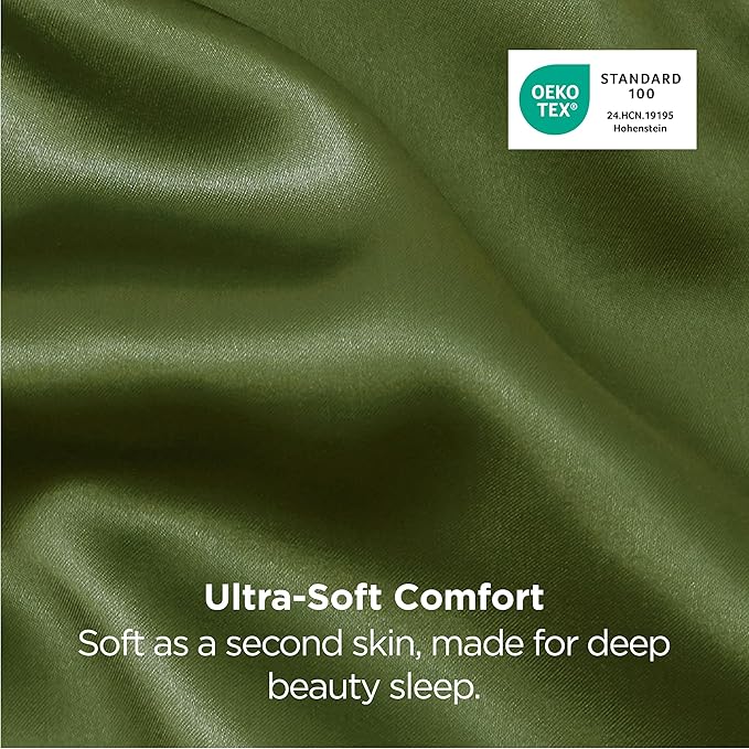 Bedsure Satin Pillowcase for Hair and Skin Queen - Moss Silky Pillowcase 2 Pack with Envelope Closure, Similar to Silk Pillow Cases, Gifts for Women Men, 20x30 Inches, 2pcs