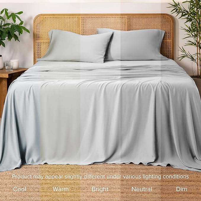Bare Home 100% Rayon Made from Bamboo Queen Sheet Set - 4 Piece Bedding Set - Deep Pockets - Breathable - Easy Fit - Bedding Sheets & Pillowcases (Queen, Cloud Grey)