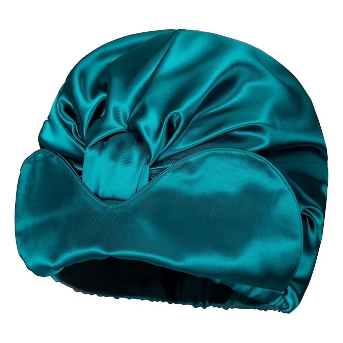 Blue Silk Bonnet for Sleeping Women Adjustable Double Layer Hair Bonnet for Curly Braids Hair Soft Satin Bonnet Night Sleep