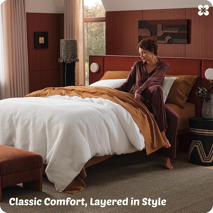 Bedsure Cotton Duvet Cover Set - 100% Cotton Waffle Weave Coconut White Duvet Cover Oversized King Size, GentleSoft™ and Breathable Bedding Set for All Season, 3 Pieces, 120"x98"