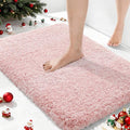 Yimobra Light Pink and White Bathroom Rugs Non Slip Washable, Ultra Soft and Water Absorbent Bath Mats, Plush Fluffy Shower Mat Outside, Microfiber Thick Matts for Bathroom Floor/Sink, 24x17
