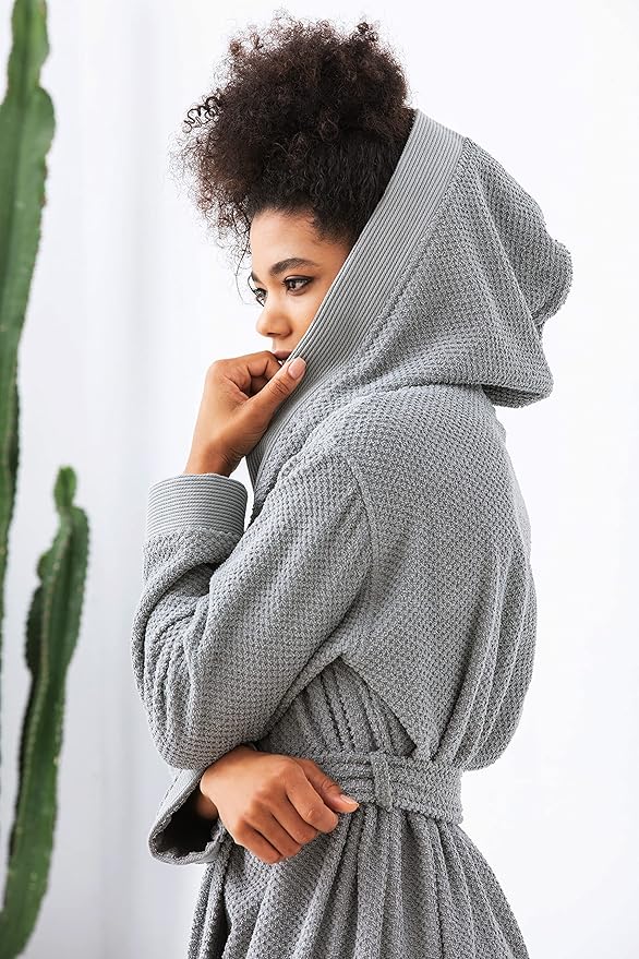 SEYANTE Organic Turkish Cotton Terry Hooded Kimono Bathrobe, Robe for Women