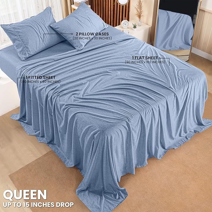 Utopia Bedding Queen Sheet Set – 4 Piece Bed Sheets for Queen Size Bed, Soft and Breathable Microfiber, Includes 1 Fitted Sheet, 1 Flat Sheet and 2 Pillowcases (Heather Navy)