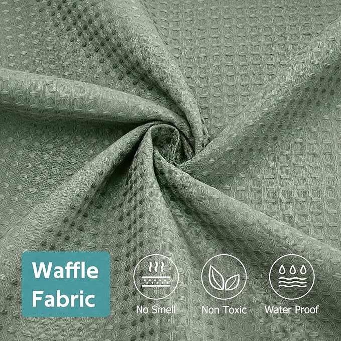 3 in 1 Shower Curtain Set, Waffle Shower Curtain and Liner Set with 12 Double Sided Shower Curtain Hooks, 258GSM Luxury Weighted Cloth Shower Curtains for Bathroom, 72 W x 72 H, Sage Green