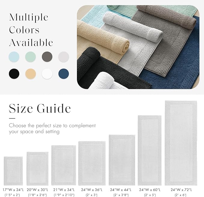Madison Park Splendor Reversible 100% Cotton Tufted Bathroom Rug-3000 GSM Hotel Quality Luxurious Plush Medium Pile Bath Mat Absorbent, Quick Dry, Shower Room Décor, 24x60 Grey
