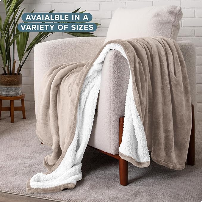 Bare Home Sherpa Fleece Blanket - Twin/Twin Extra Long - Blanket for Bed, Sofa, and Couch - Warm & Lightweight - Fluffy & Soft - Reversible (Twin/Twin XL, Light Taupe)