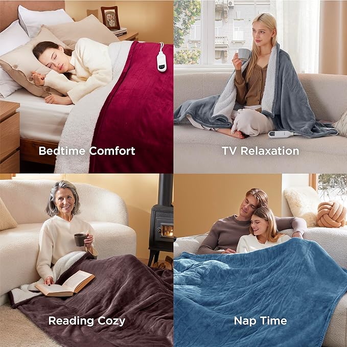 Bedsure Electric Blanket Queen Size - Dual Control Heated Blanket Queen, GentleSoft Fast Heating with 10 Time Settings & 10 Heat Settings, Warm Gift for Grandma (84x90 inches, Sage Green)