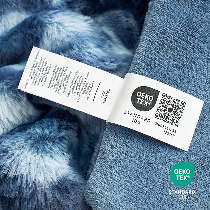 Cozy Bliss Faux Fur Throw Blanket for Couch, Fuzzy Soft Plush Thick Striped Blanket for Sofa Bedroom Living Room, 60 * 80 Inches Tie-dye Blue