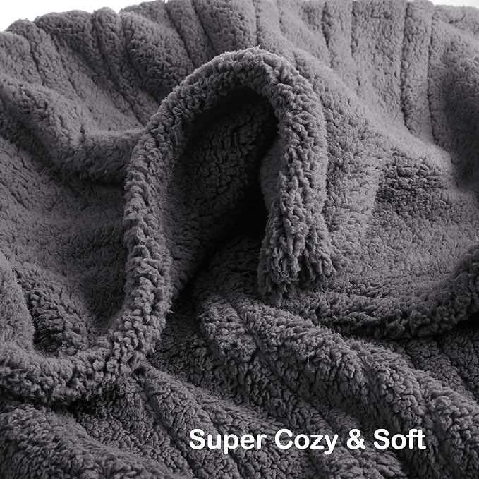 Electric Heated Blanket 6 Heating Settings & 1-10H Auto Off Twin 62×84 Double Sided Plush Sherpa Ultra-Soft Warm Thick, Machine Washable, Fast Quick Heating, Home Office Dark Gray