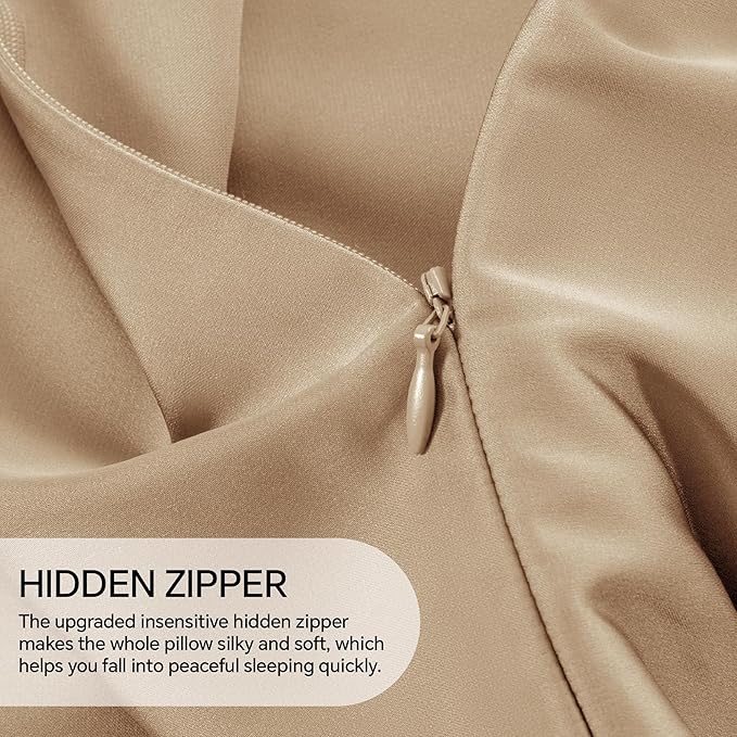 INFIIXSO Mulberry Silk Pillowcase for Hair and Skin, Silk Pillow Cases Queen Size with Hidden Zipper 20x30 Inches, Super Smooth and Soft Cooling Pillow Cases for Hot Sleepers(Champagne, 1 Pack)