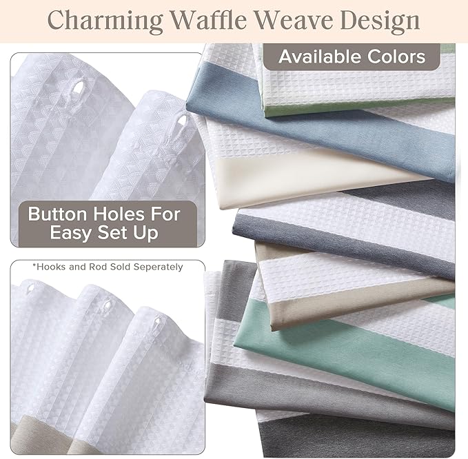 Madison Park Shower Curtain Waffle Weave Striped Pieced Design Fabric Shower Curtain for Bathroom with 3M Scotchgard Moisture Management Premium Spa Quality Modern Standard 72"x72" Taupe