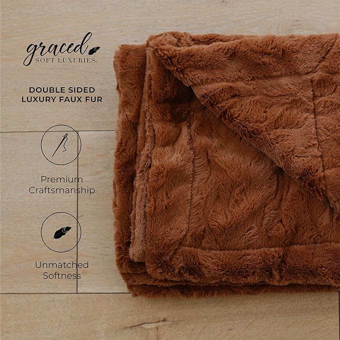 GRACED SOFT LUXURIES Throw Blanket Oversized Softest Warm Elegant Cozy Decorative Thick Faux Fur for Couch, Sofa, Bed, Living Room, Home (XL 60" x 80", Camel)