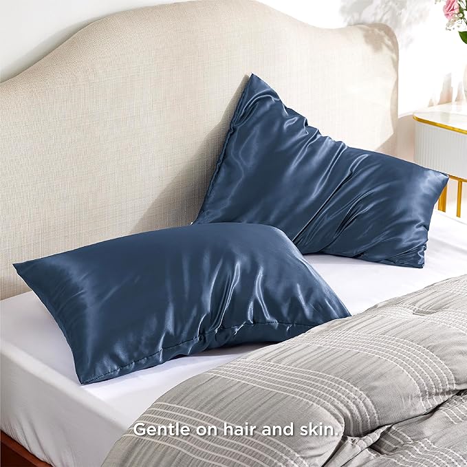 Bedsure Satin Pillowcase with Zipper, Similar to Silk Pillow Cases 2 Pack, Satin Pillow Cases Queen, Silky & Soft Blue Pillow Covers for Hair and Skin, Gifts for Women Men, 20x30 Inches