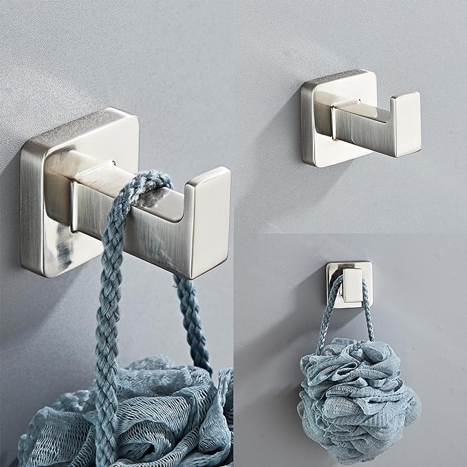 Brushed Nickel Bathroom Hardware Set 4 Pieces,Towel Bar Set Stainless Steel Wall Mounted, Includes 16In Hand Towel Bar, Towel Ring, Robe Towel Hooks,Toilet Paper Holder, Bathroom Towel Rack Set…