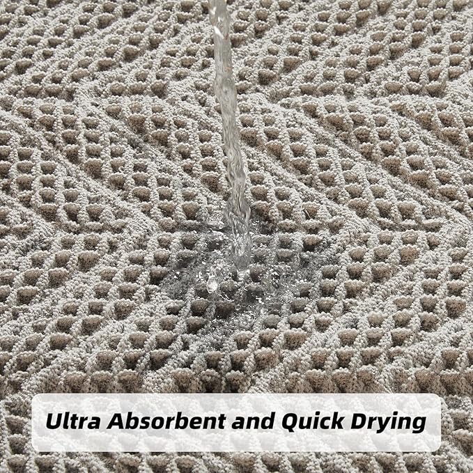 Upgraded Bath Mat, Non Slip, Machine Washable - Super Absorbent Waffle Weave, Rubber Backed, Ultra Soft - Gray, 17" x 24"