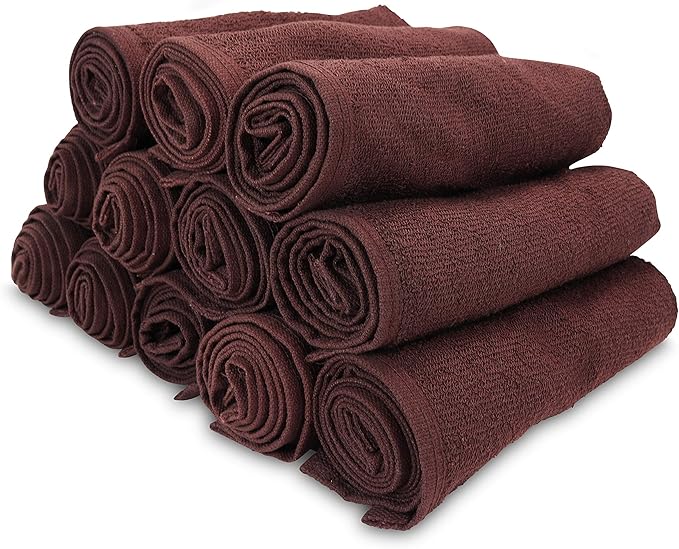 Arkwright Bleach Proof Salon Towels - Pack of 12 - Highly Absorbent, 100% Cotton, Quick Dry Spa Face Towel for Hair Stylist, Barber, Pedicure, and Esthetician, 16 x 28 in, Brown
