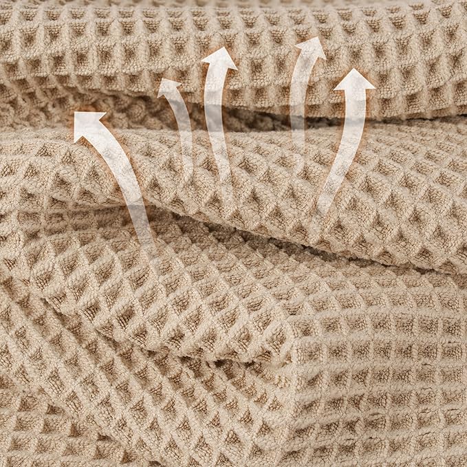 New Microfiber Waffle Bath Towels, 2 Pieces, Oversized, Soft, Absorbent, Fast Drying, Lint Free (Beige+White)