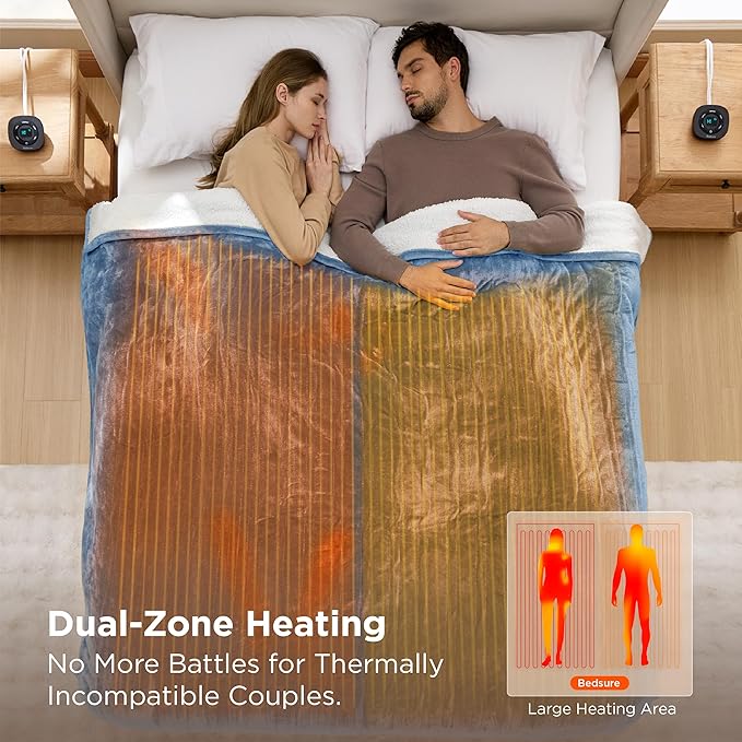 Bedsure Electric Blanket King Size - Dual Control Heated Blanket King Size, Fast Heating with 10 Time Settings & 10 Heat Settings, Warm Gift for Grandma (100x90 inches, Blue)