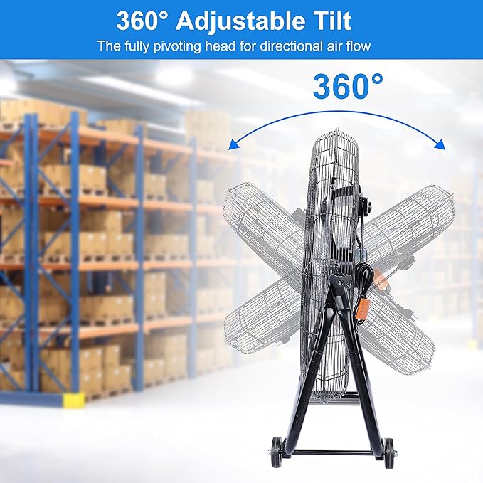 Simple Deluxe Dynamic 30-Inch Floor Fan with Roll Booster - Industrial-Grade Airflow, 360 Degree Adjustable Tilt, and Portable Design for Rapid Cooling and Flexible Air Circulation