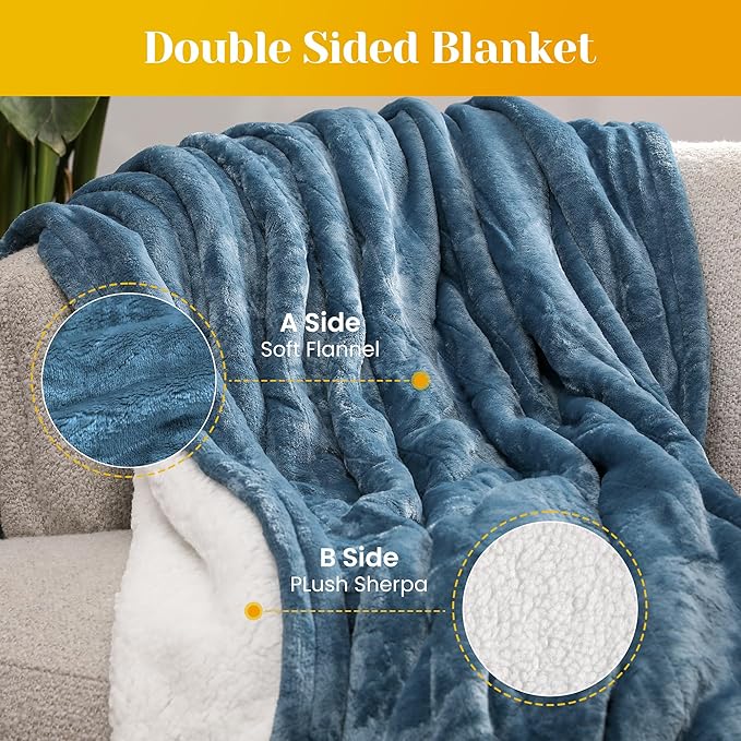 SUNVIVI Electric Heated Blanket, 84" x 62" Twin Size Electric Blanket with 10 Heating Levels and 12 Hours Auto-Off, Soft Flannel Blanket with ETL Certification, 5 Year Warranty, Blue