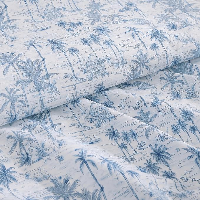 Tommy Bahama - Queen Sheets, Super Soft Cotton Percale Bedding Set with Matching Pillowcases, Crisp & Cool, Coastal Room Essentials (Surfside Blue, Queen)