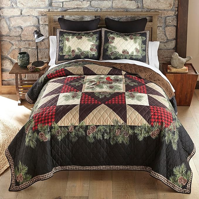 Donna Sharp Cardinal Pine Polyester Bedding Set - 3-Piece King Size Quilt Set - Includes 1 Quilt and 2 King Pillow Shams - Machine Washable - Traditional Design