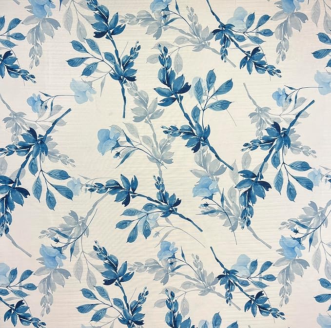 Serafina Home Hotel Quality Fabric Bathroom Shower Curtain: Floral Leaf Damask - Blue, Teal and White (72 x 70 inches)