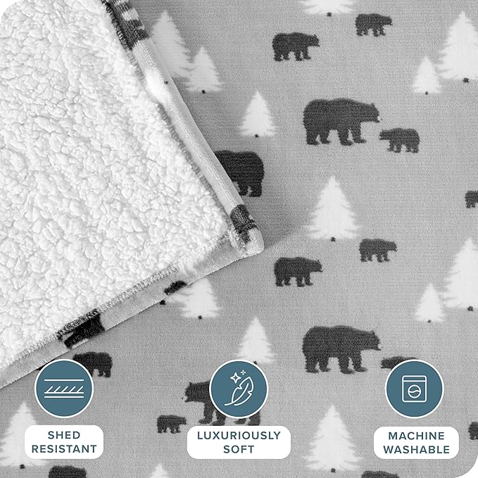 Bare Home Sherpa Fleece Blanket - Full/Queen Size - Blanket for Bed, Sofa, and Couch - Warm & Lightweight - Fluffy & Soft - Reversible (Full/Queen, Kodiak)