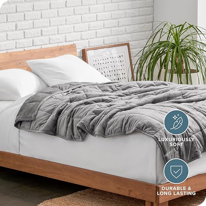 Bare Home Weighted Blanket Queen Size 17lb (60" x 80") for Adults - Minky Fleece - Premium Heavy Blanket Nontoxic Glass Beads (Light Grey, 60"x80")