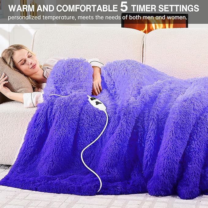 Heated Electric Blanket Twin,Warm Winter Birthday Gifts for Women Her Grandma–Faux Fur with Soft Sherpa,10 Heat Settings,5 Time Settings with Fast Heating, 62x84, Sunset Purple