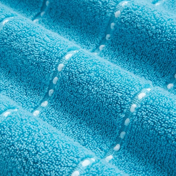Juicy Couture Luxurious Plush Stripe 6-Piece Bath Towel Set - Pool Blue 100% Cotton - Soft and Stylish Towel Set for Ultimate Comfort and Elegance