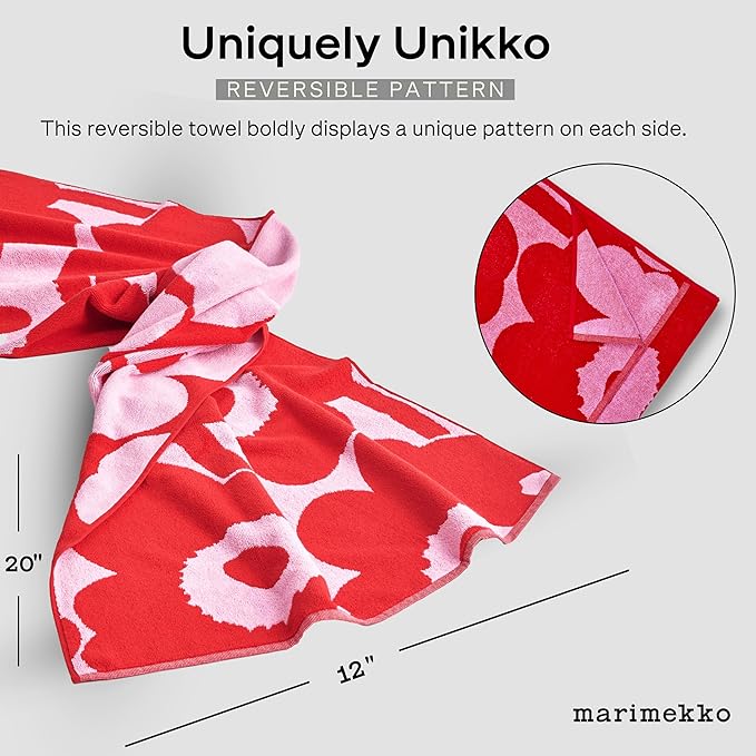 MARIMEKKO Unikko Terry Cotton Guest Towel (Red) – Floral Patterned Guest Towels – 20 in x 12 in