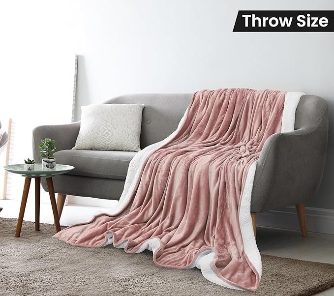 Utopia Bedding Sherpa Blanket Throw Size (Rose Pink, 50x60 Inches) - Soft Lightweight Plush Fleece Reversible Blanket for Bed, Sofa, Couch, Camping and Travel