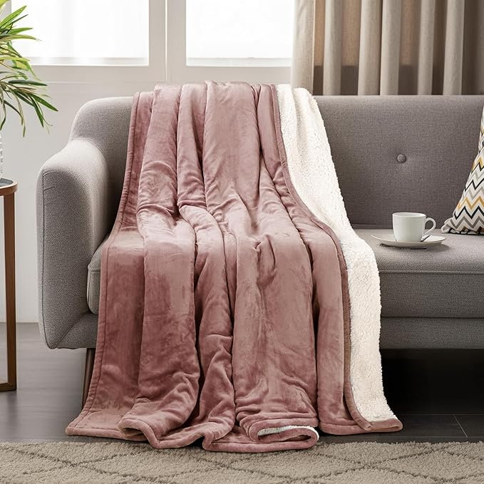 Utopia Bedding Sherpa Blanket Twin Size (Rose Pink, 90x66 Inches) - Soft Lightweight Plush Fleece Reversible Blanket for Bed, Sofa, Couch, Camping and Travel