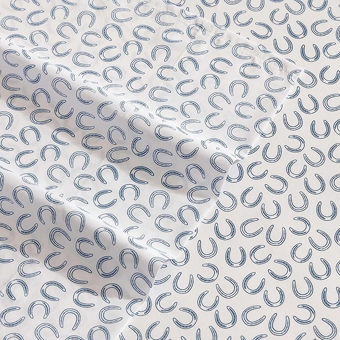 Wrangler - Twin Sheet Set, Super Soft & Cozy Bedding with Matching Sham(s), Casual Luxurious Bedding Set, Yellowstone Inspired, Oeko-Tex Certified (Horseshoe Blue, Twin)